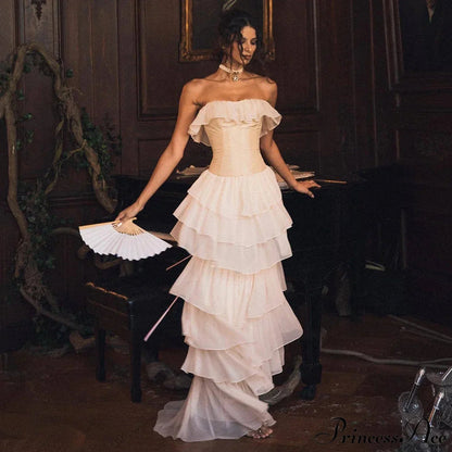 Cora Women's Maxi Dress | Chiffon Frill Design, Elegant Summer Style 0