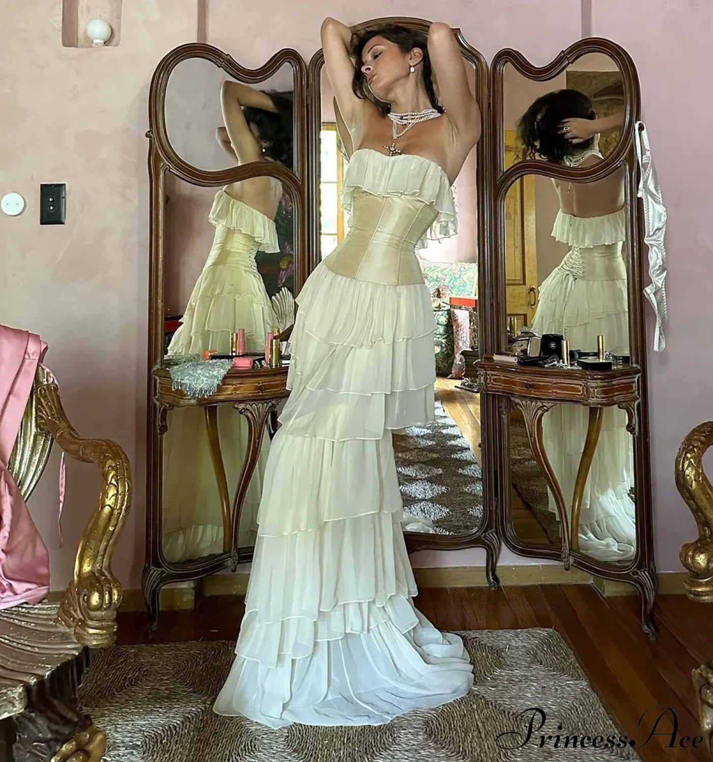 Cora Women's Maxi Dress | Chiffon Frill Design, Elegant Summer Style 4