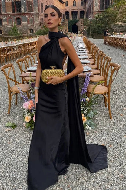 Evelyn Women's Formal Maxi Dress | Cotton Blend, Floor-Length Halter 0