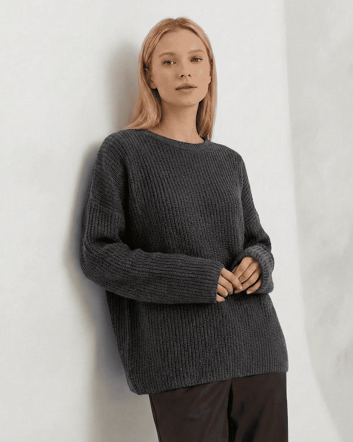 August Sweater – Knit sweater, front view by Slimona