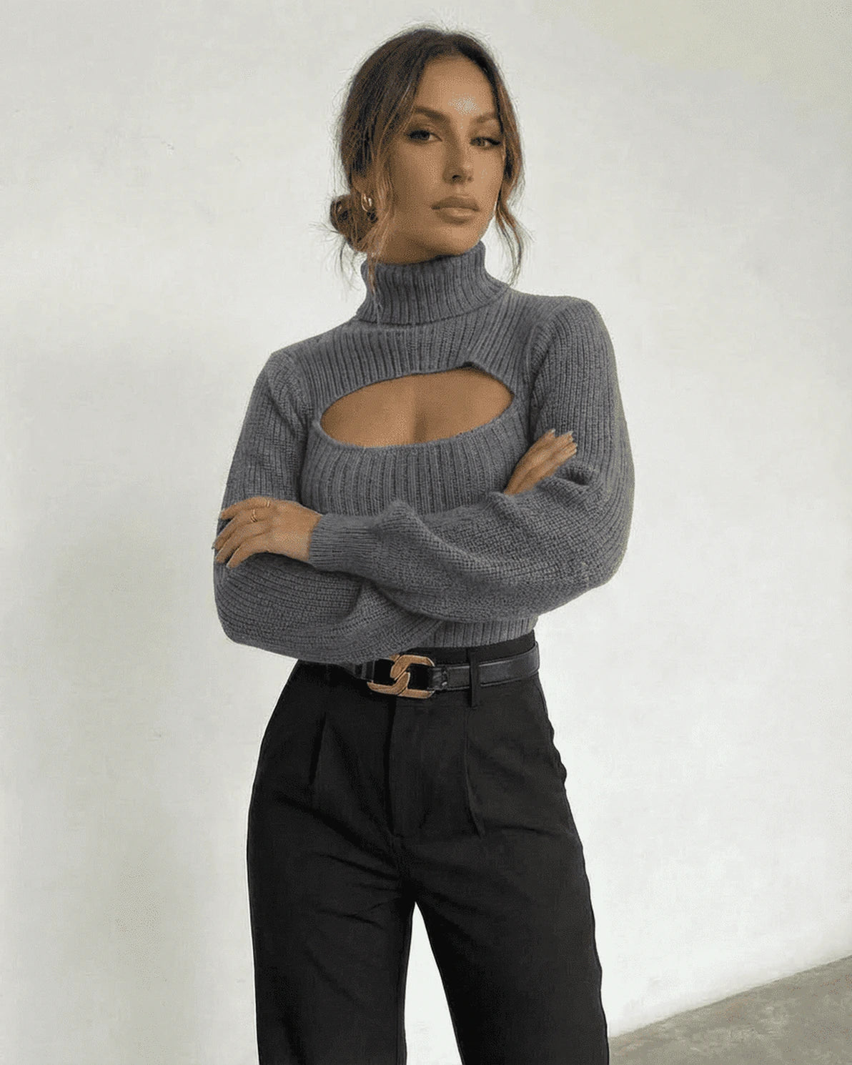 Slate Sweater – Gray Cotton sweater, front view by Slimona
