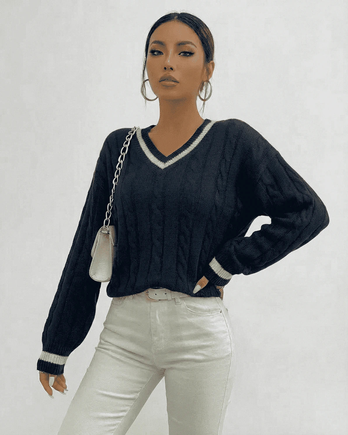 Marina Sweater – Red Cotton sweater, front view by Slimona