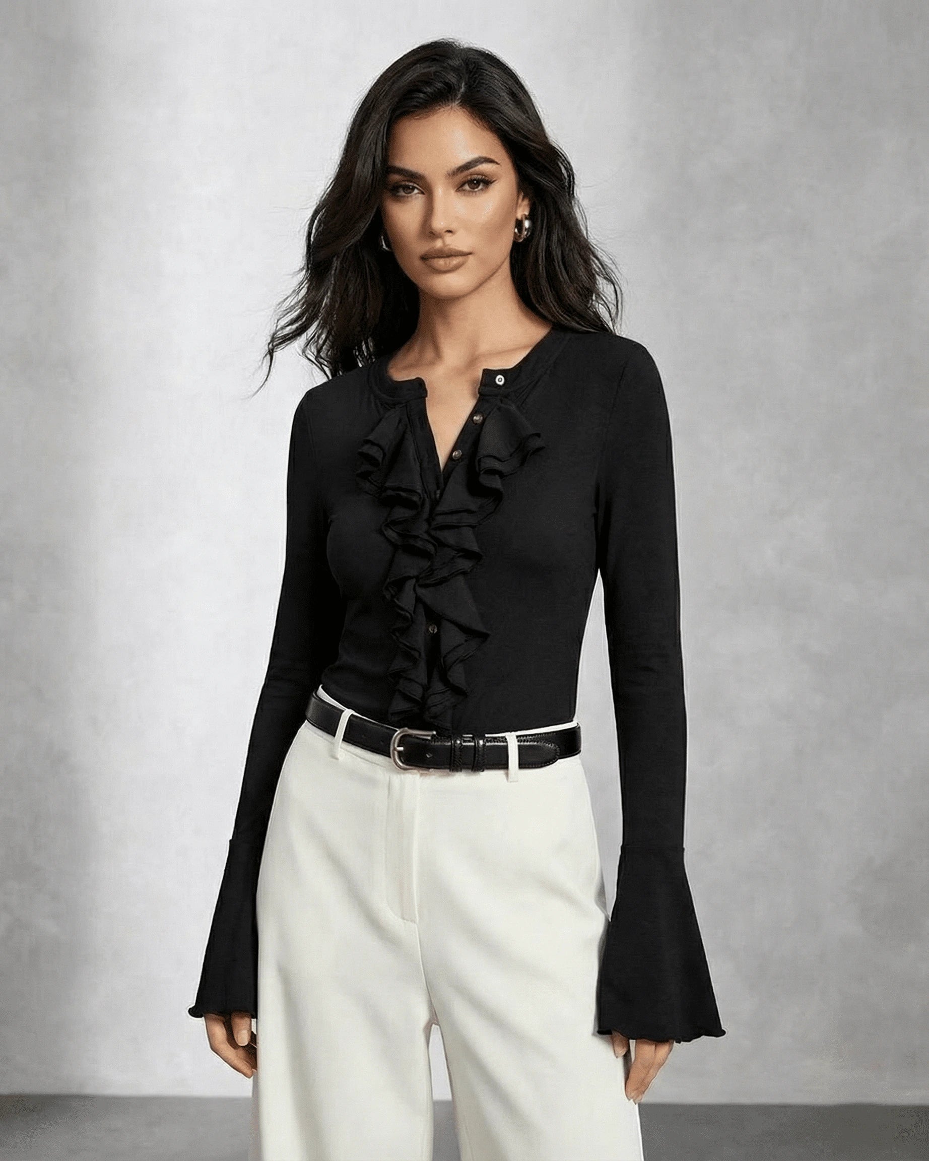 Nova Blouse – Black Round Neck blouse, front view by Slimona
