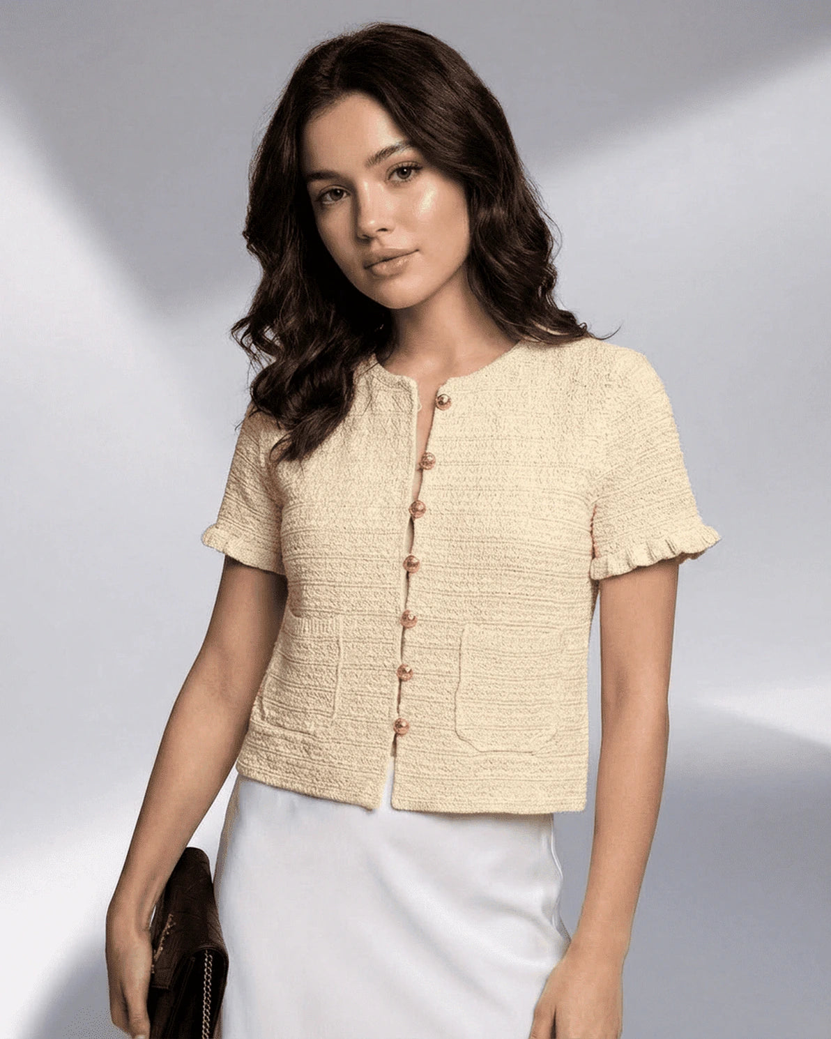 Elara Cardigan – Red Cotton cardigan, front view by Slimona
