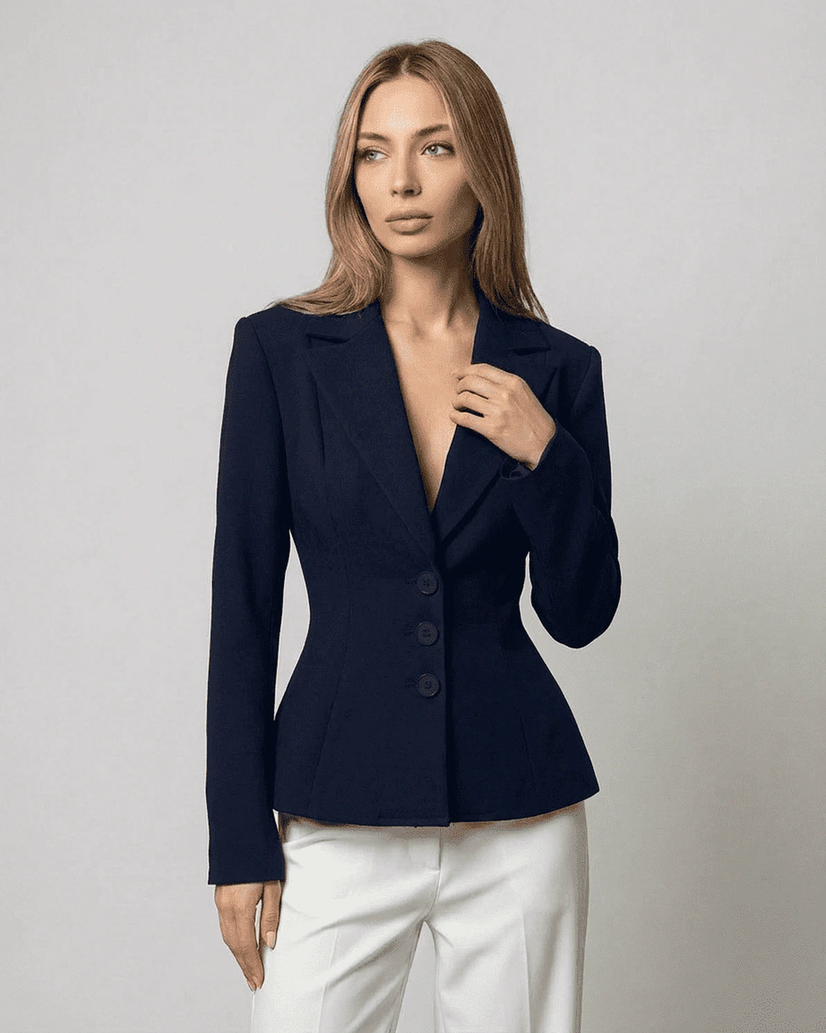 Aurora Blazer – Navy blazer, front view by Slimona