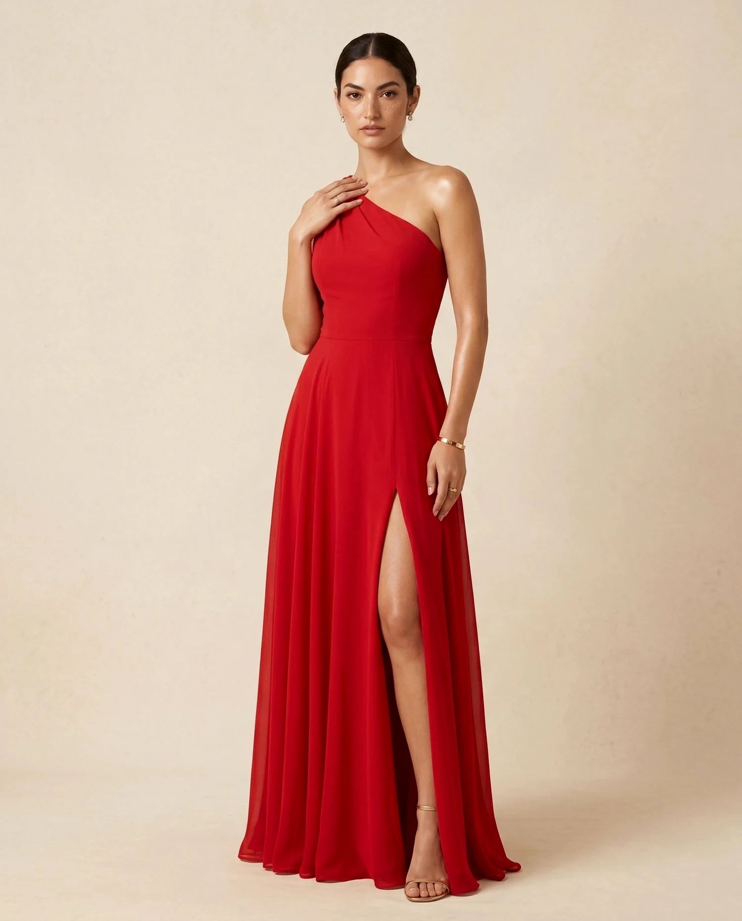 Caldera Maxi Dress – Black Satin maxi dress, hero front view by Slimona
