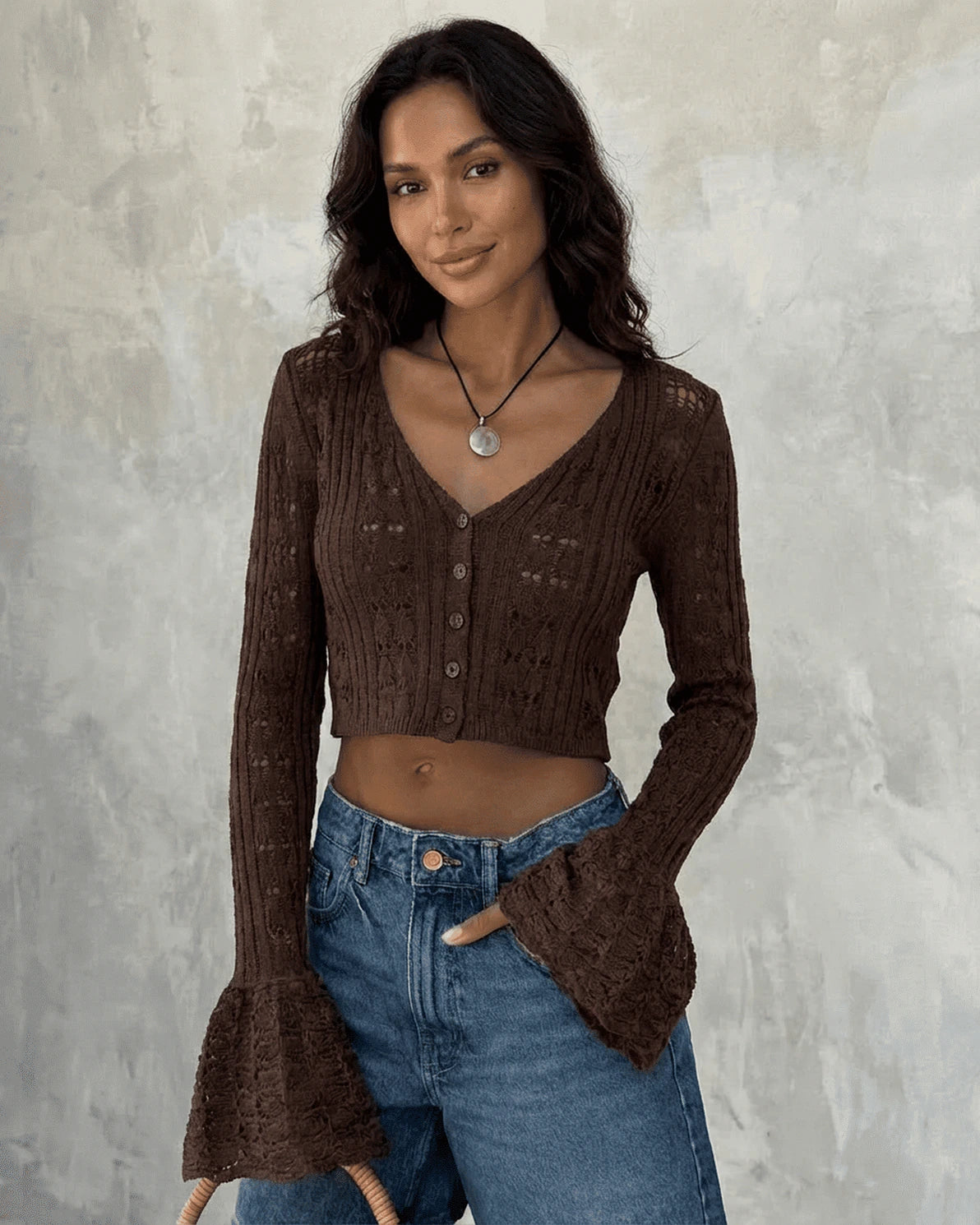 Cocoa Cardigan – Red Cotton cardigan, front view by Slimona