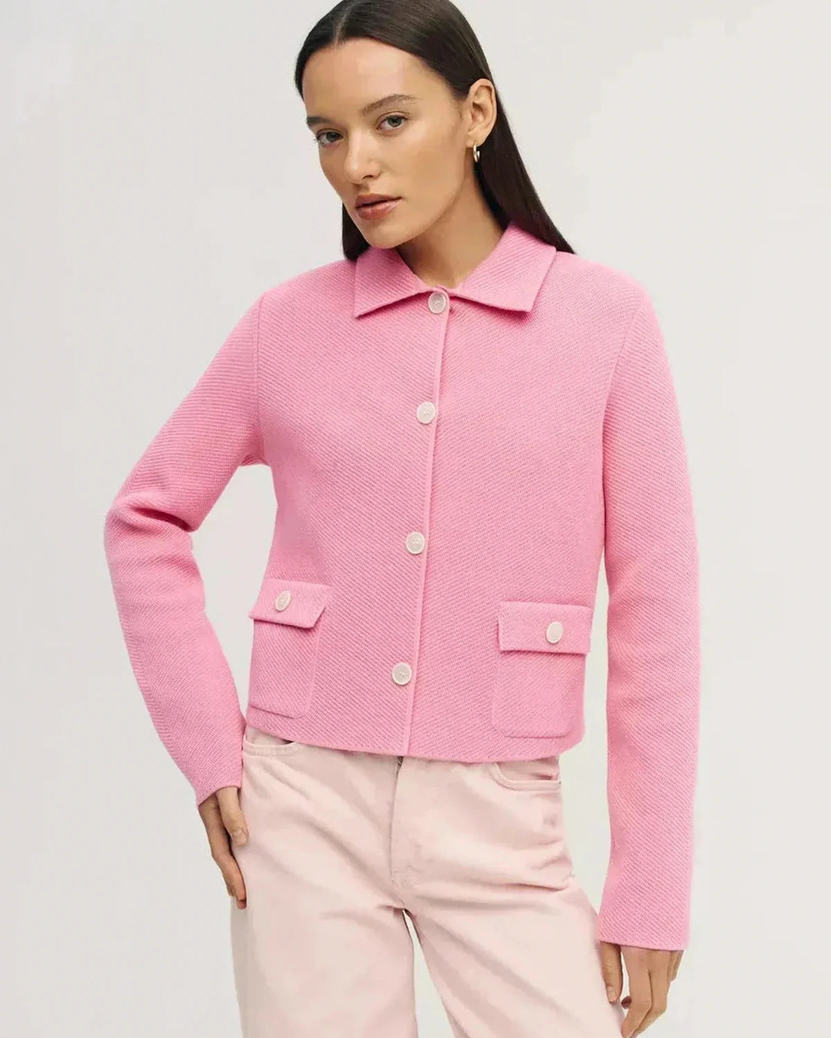 Serena Jacket – Pink Cotton jacket, front view by Slimona
