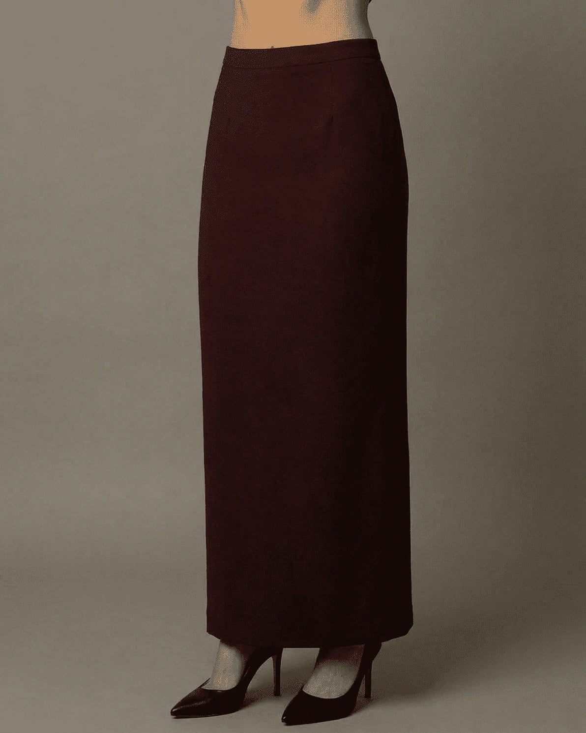 Merlot Maxi Skirt – Red maxi skirt, side view by Slimona