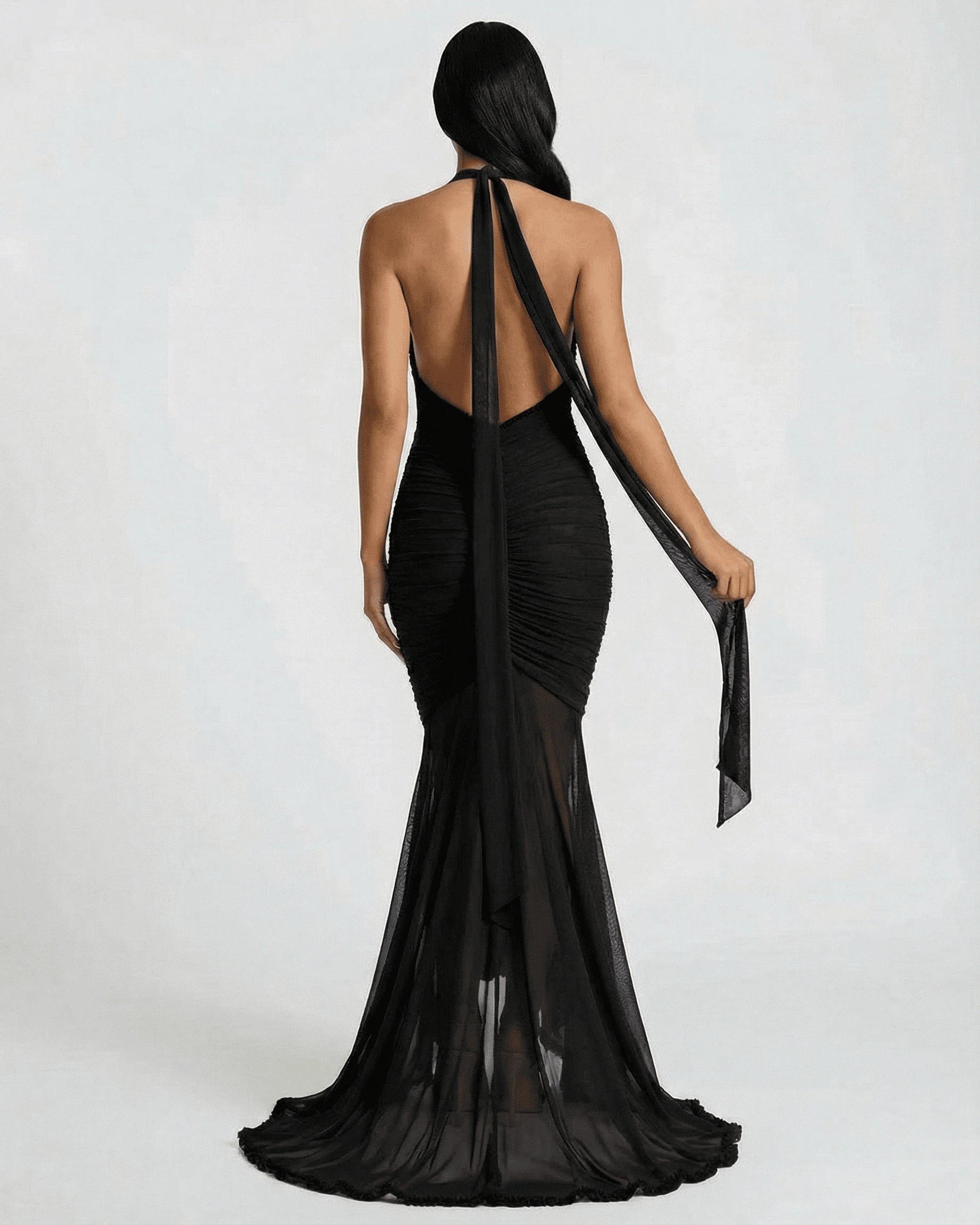 Dahlia Maxi Dress – Black V Neck maxi dress, side view by Slimona