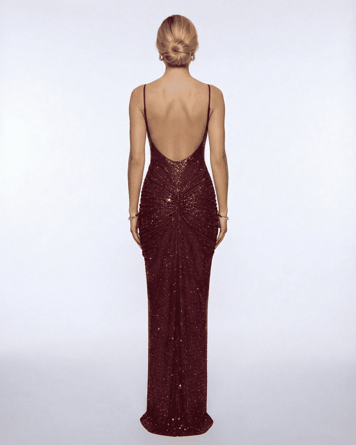 Provence Maxi Dress – Burgundy Mesh maxi dress, side view by Slimona