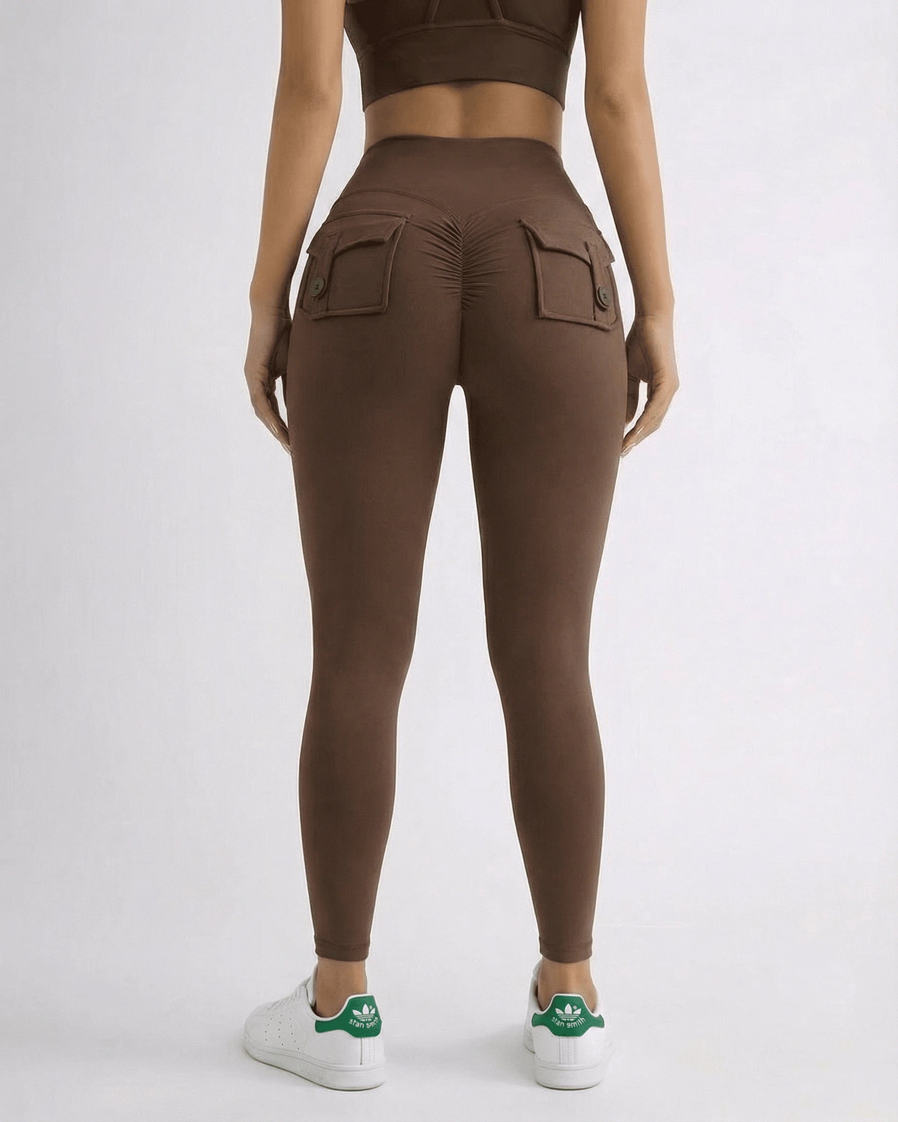 Hazel Leggings – Brown leggings, side view by Slimona