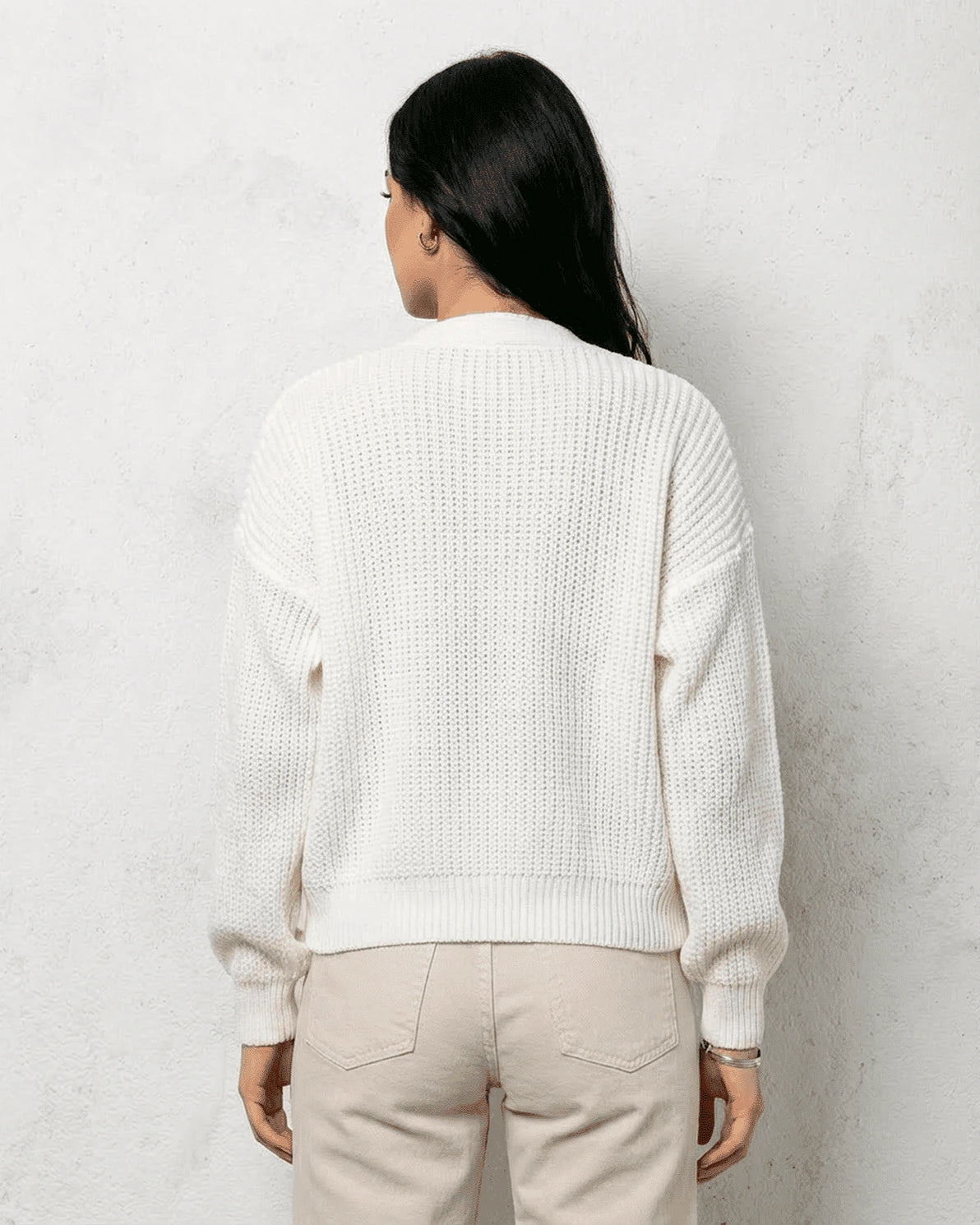 Alba Cardigan – White Cotton cardigan, side view by Slimona