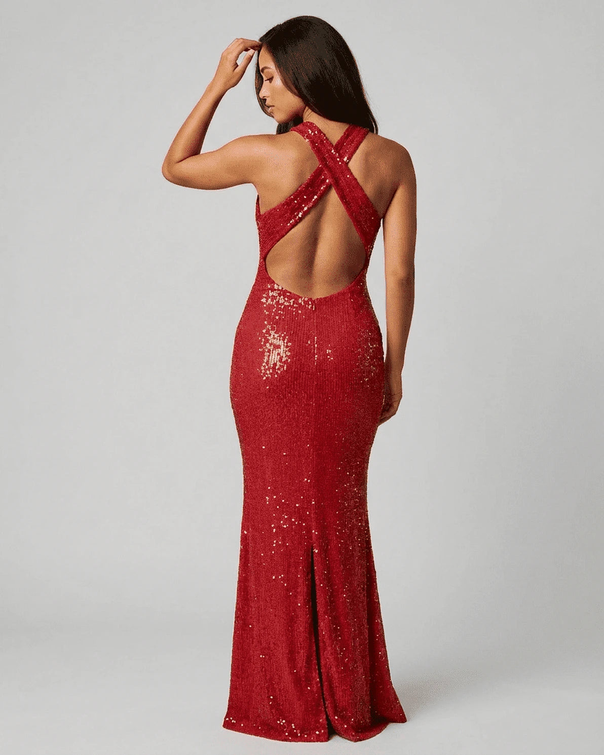 Scarlet Maxi Dress – Scarlet Sequin V Neck maxi dress, side view by Slimona