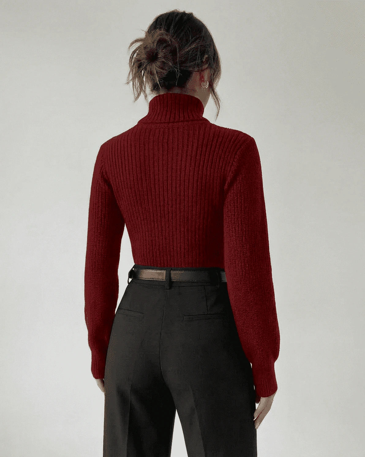 Merlot Sweater – Red Cotton sweater, side view by Slimona
