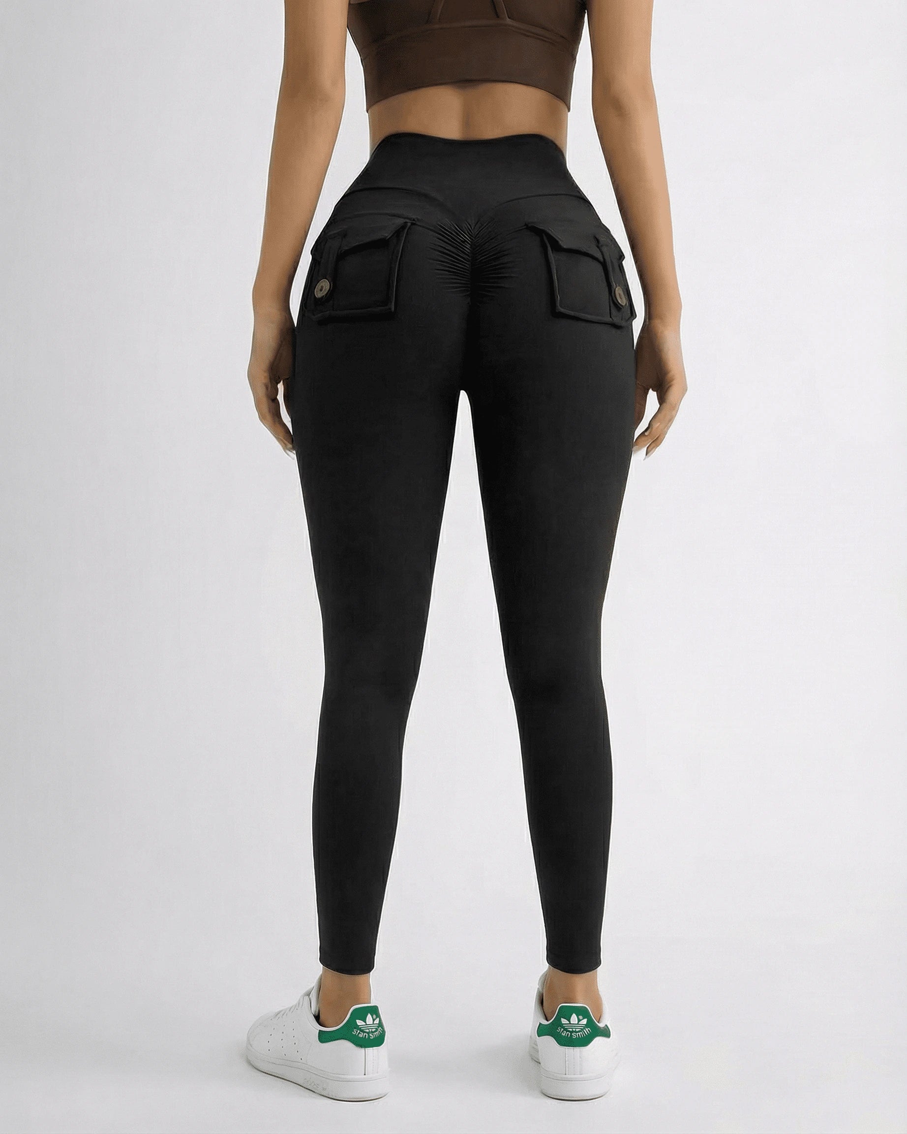 Iris Leggings Black – Black leggings, side view by Slimona