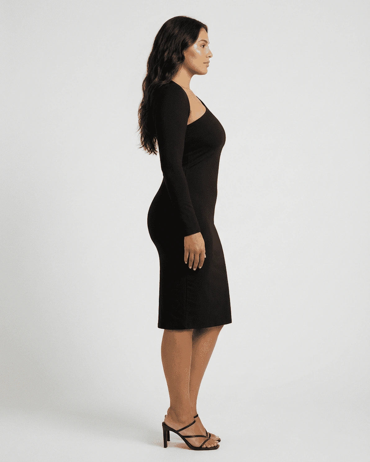 Vega Midi Dress – Knit One Shoulder midi dress, side view by Slimona