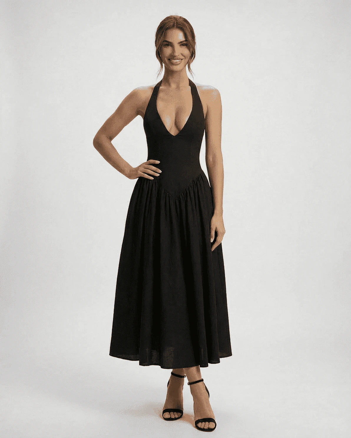 Forsythia Midi Dress – Yellow V Neck midi dress, back view by Slimona