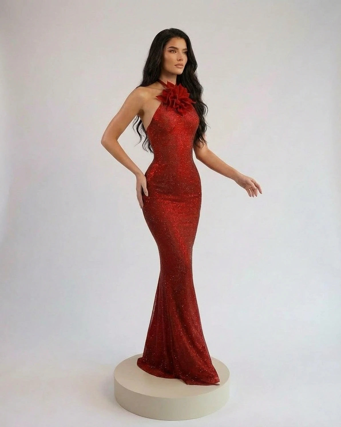 Osaka Maxi Dress – Red Halter maxi dress, back view by Slimona