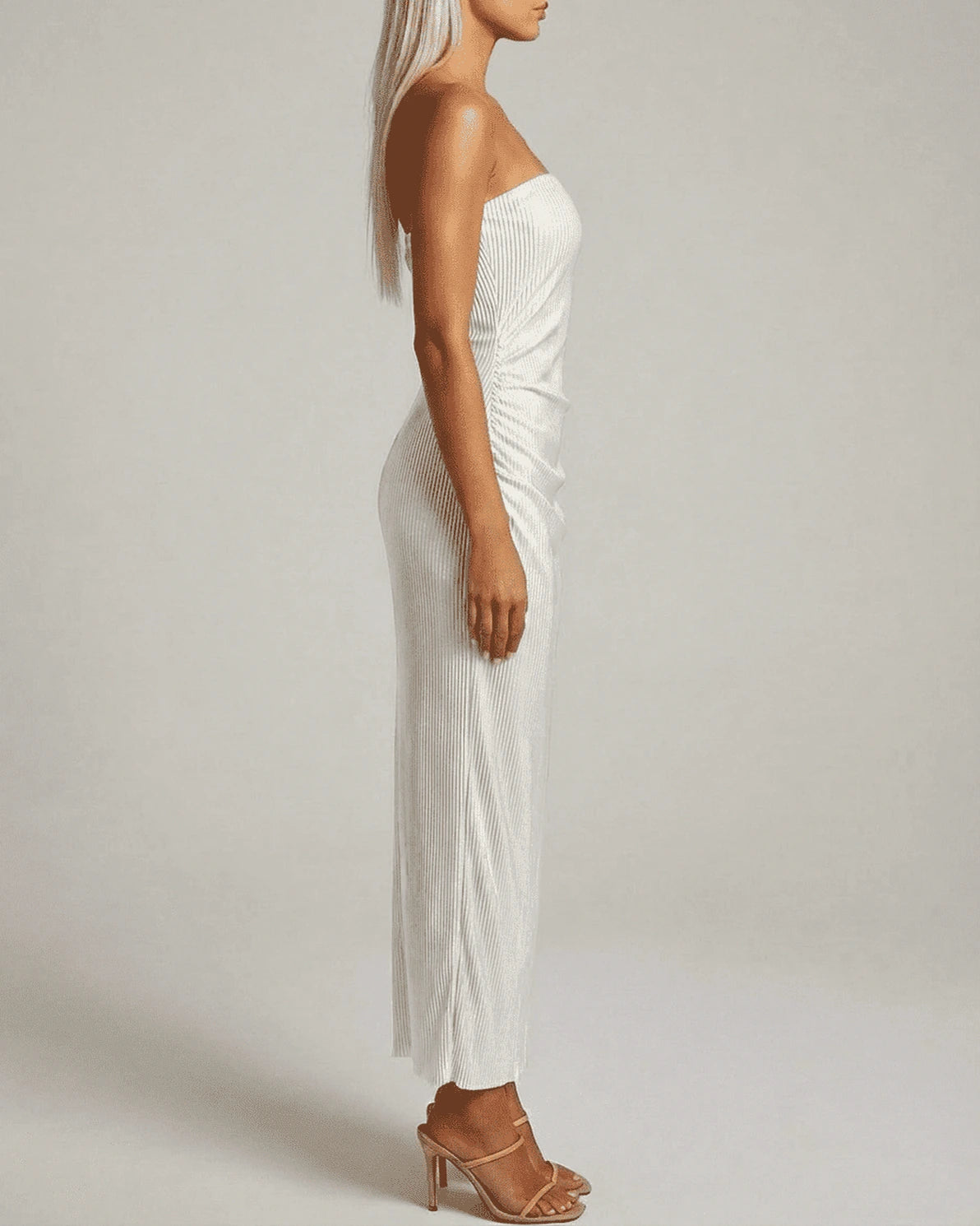 Pearl Maxi Dress – Red Cotton Strapless maxi dress, back view by Slimona
