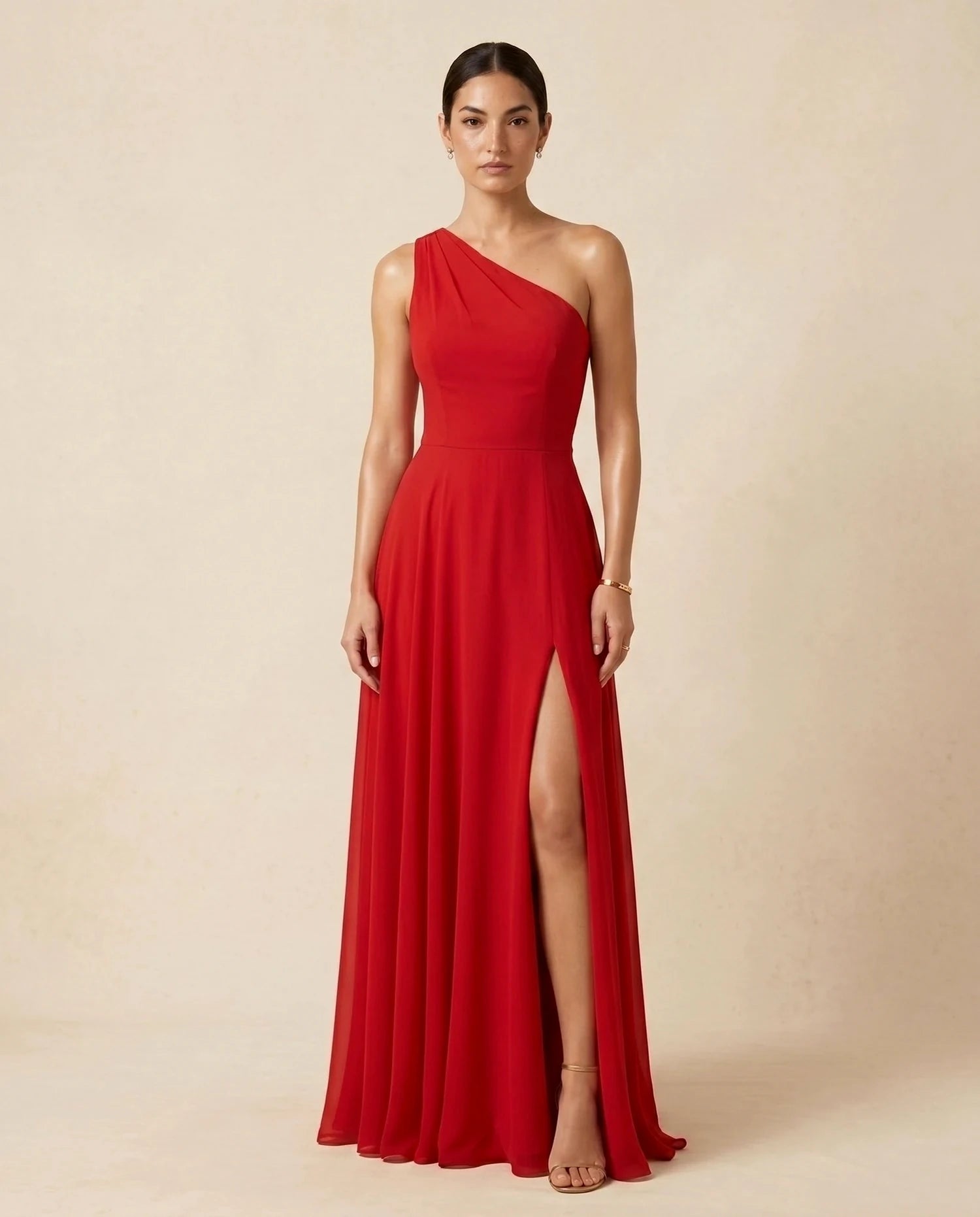 Caldera Maxi Dress – Black Satin maxi dress, clean front view full body by Slimona