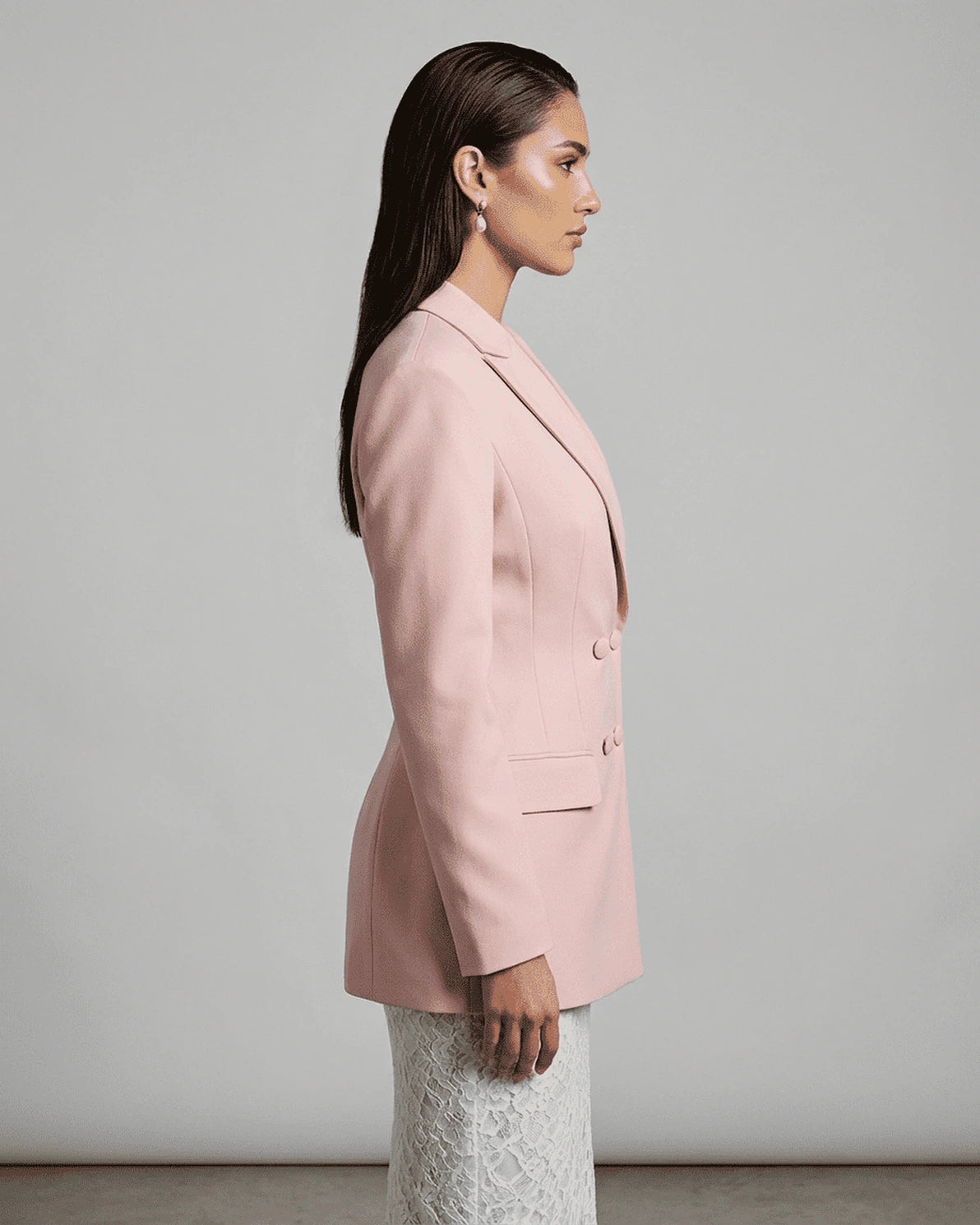 Rosalie Blazer – Pink Satin blazer, back view by Slimona