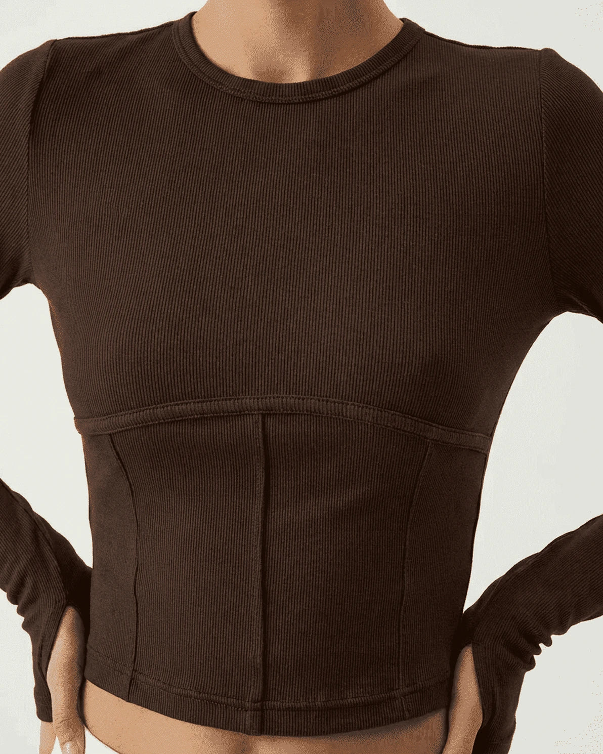 Cocoa Top – Brown Jersey Crew Neck top, back view by Slimona