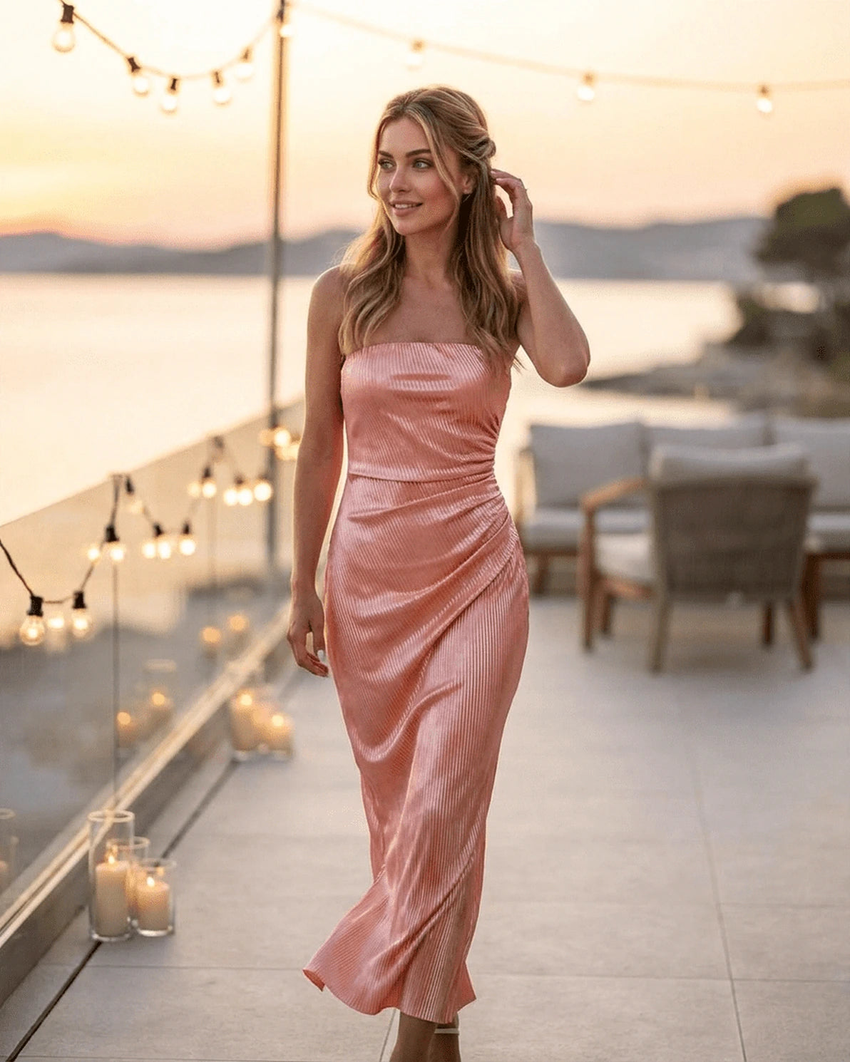Champagne Maxi Dress – Champagne Cotton Strapless maxi dress, detail view by Slimona