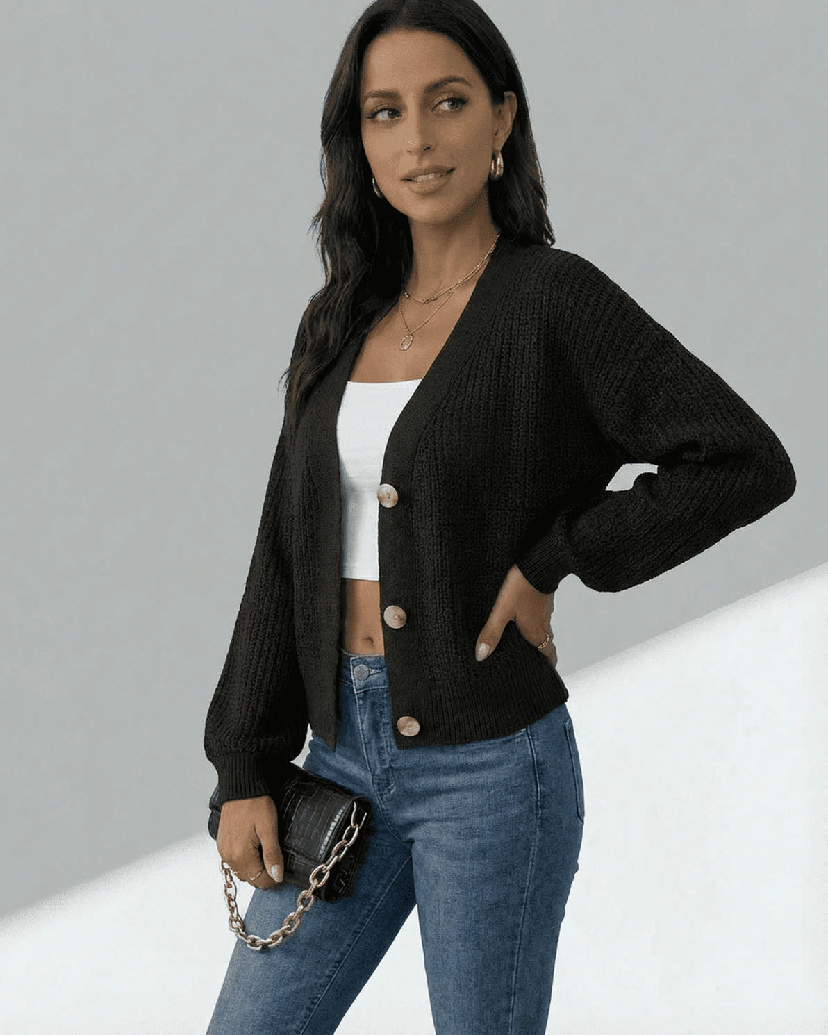 Orion Cardigan – Red Knit cardigan, detail view by Slimona