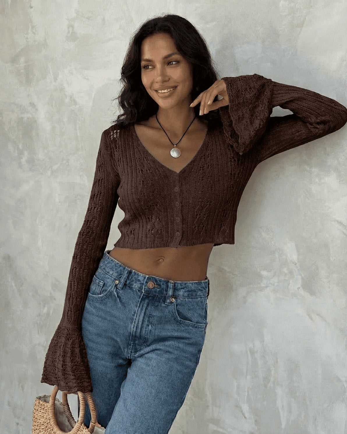 Cocoa Cardigan – Red Cotton cardigan, detail view by Slimona
