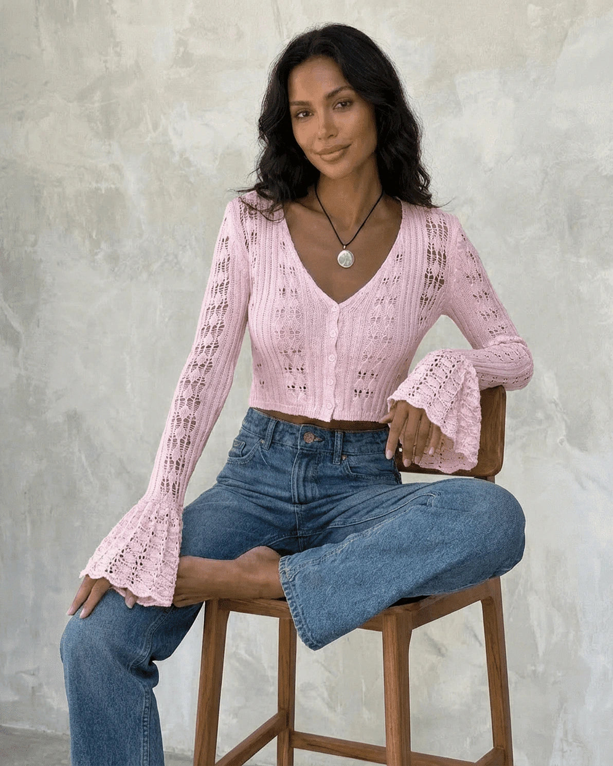 Blossom Cardigan – Red Cotton cardigan, detail view by Slimona