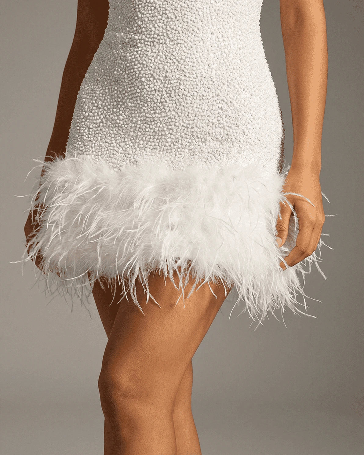 Bianca Mini Dress – White Sequin Halter mini dress, detail view by Slimona