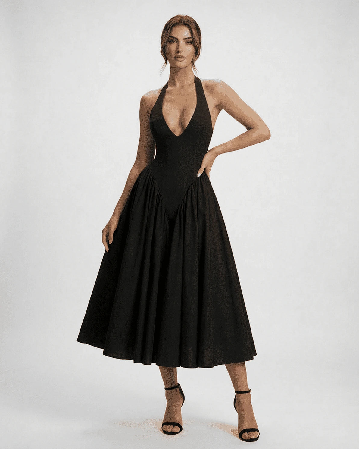 Forsythia Midi Dress – Yellow V Neck midi dress, detail view by Slimona