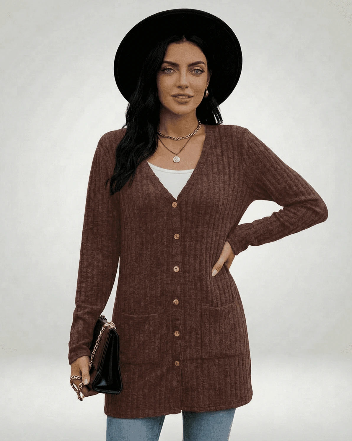 Cairo Cardigan – Brown Cotton cardigan, detail view by Slimona