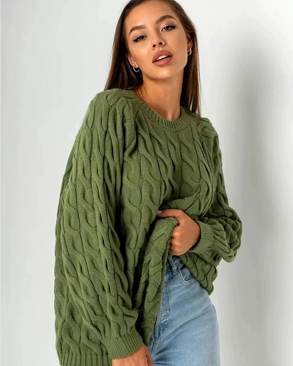 Orion Sweater – Green Cotton sweater, detail view by Slimona