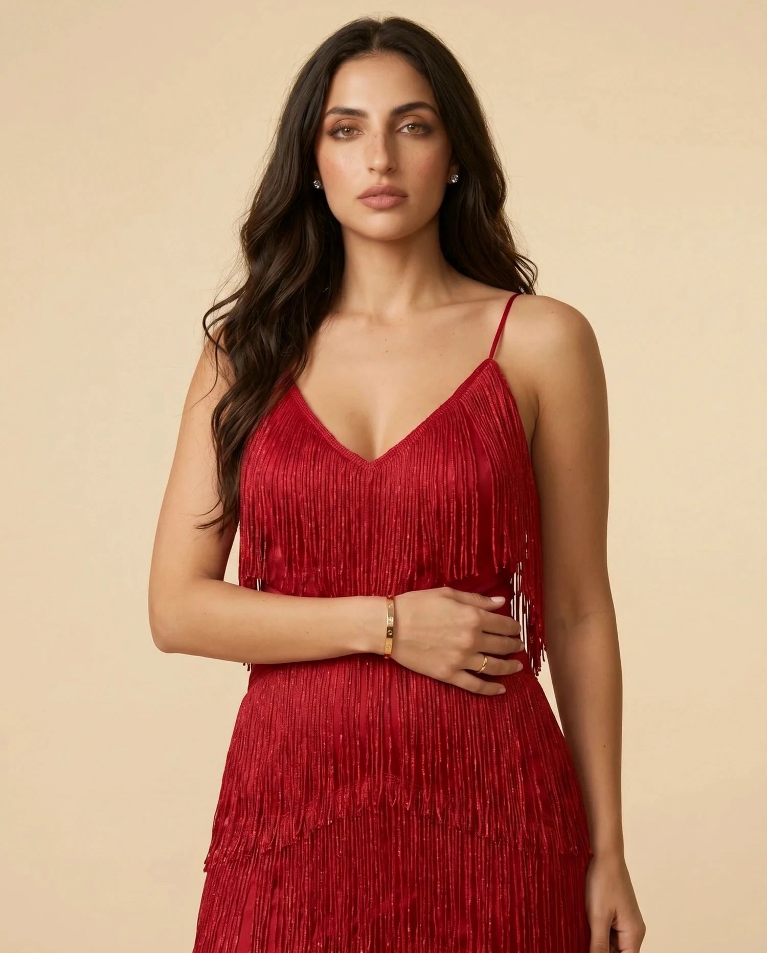 Crimson Mini Dress – Crimson V Neck mini dress, bodice and waist detail by Slimona