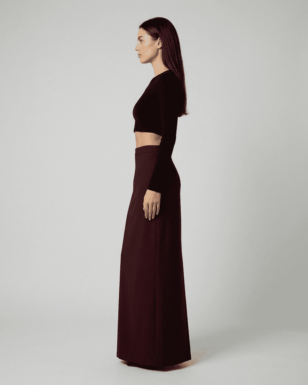 Merlot Maxi Skirt – Red maxi skirt, detail view by Slimona