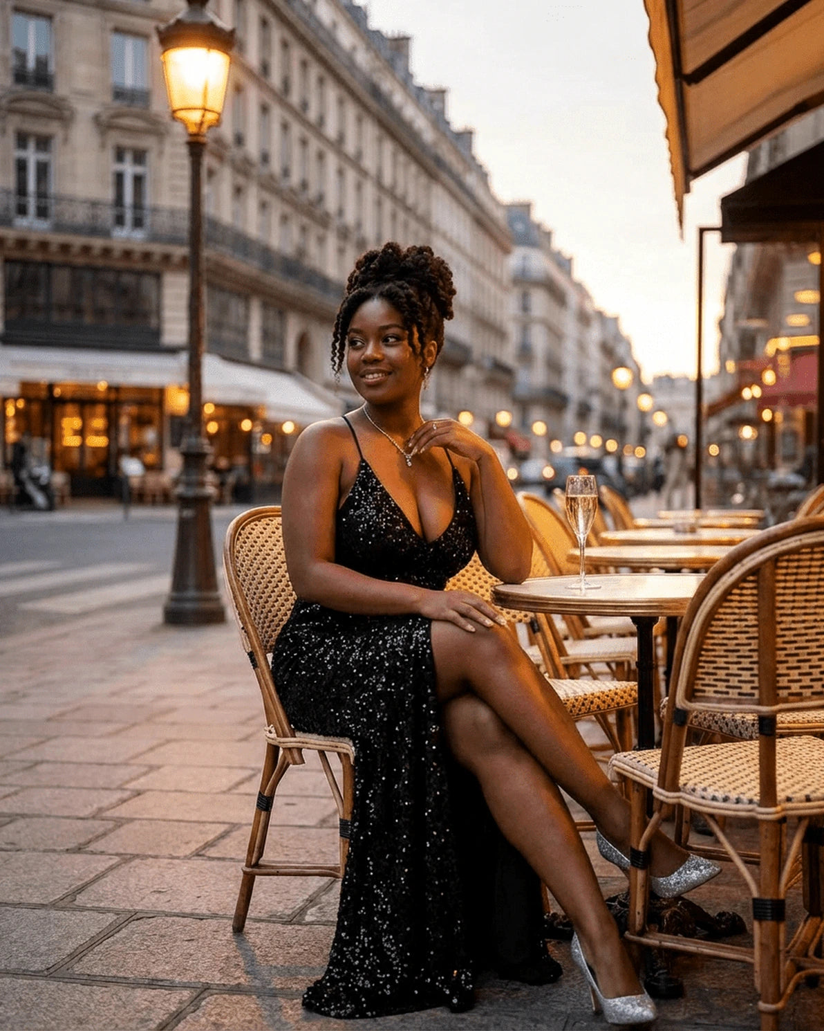 Salzburg Maxi Dress – Black Velvet V Neck maxi dress, detail view by Slimona