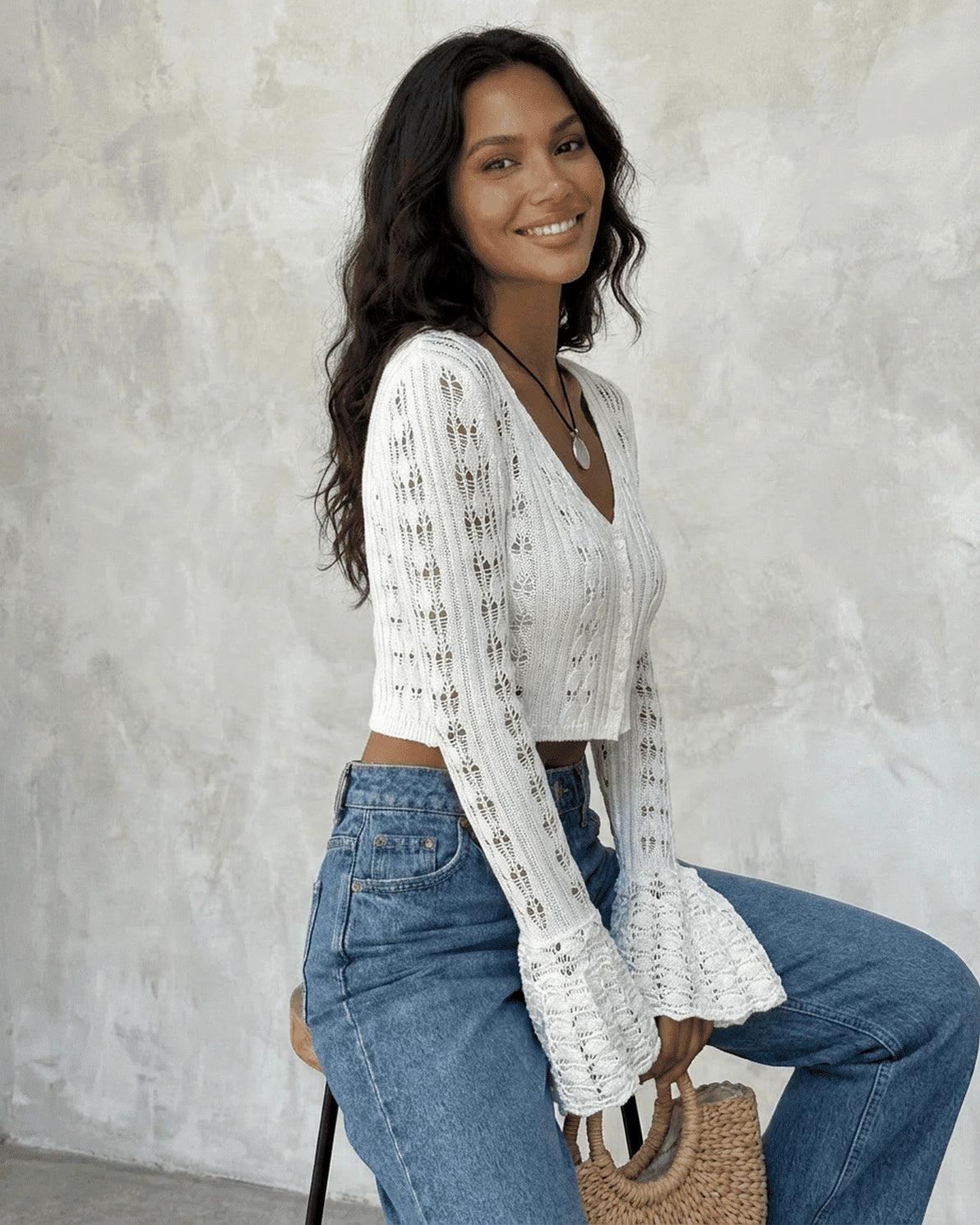 Laceflare Cardigan – Cotton cardigan, detail view by Slimona