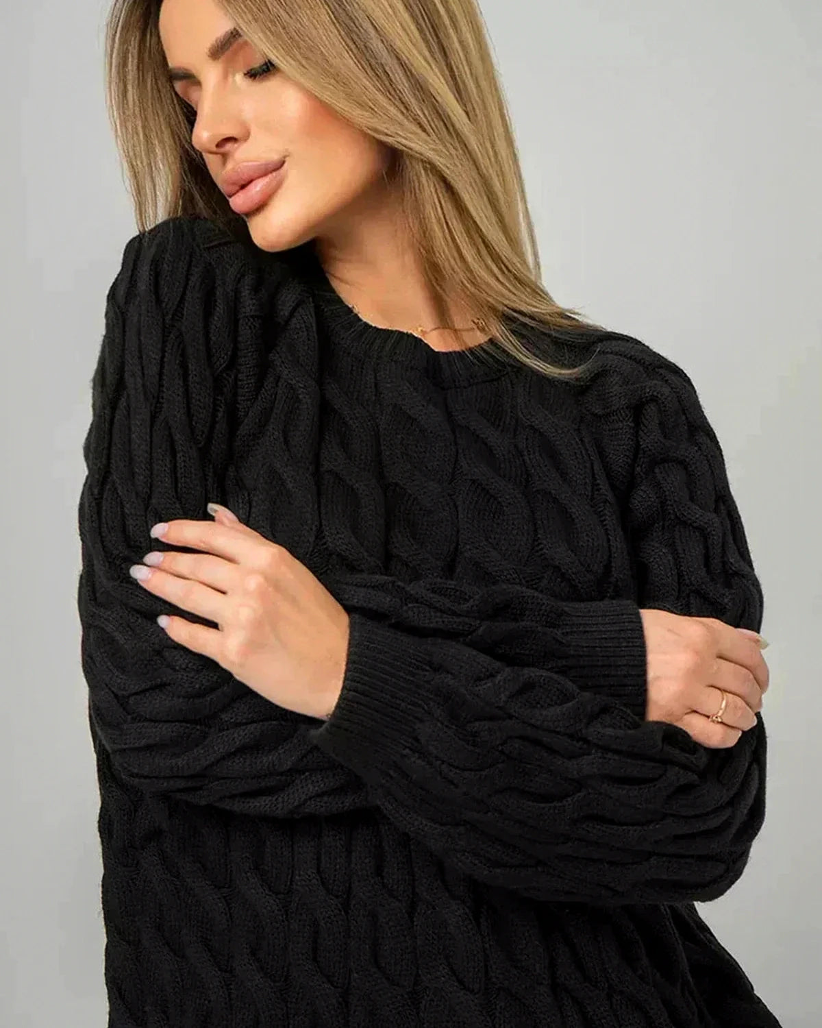 Vega Sweater – Black Cotton sweater, detail view by Slimona