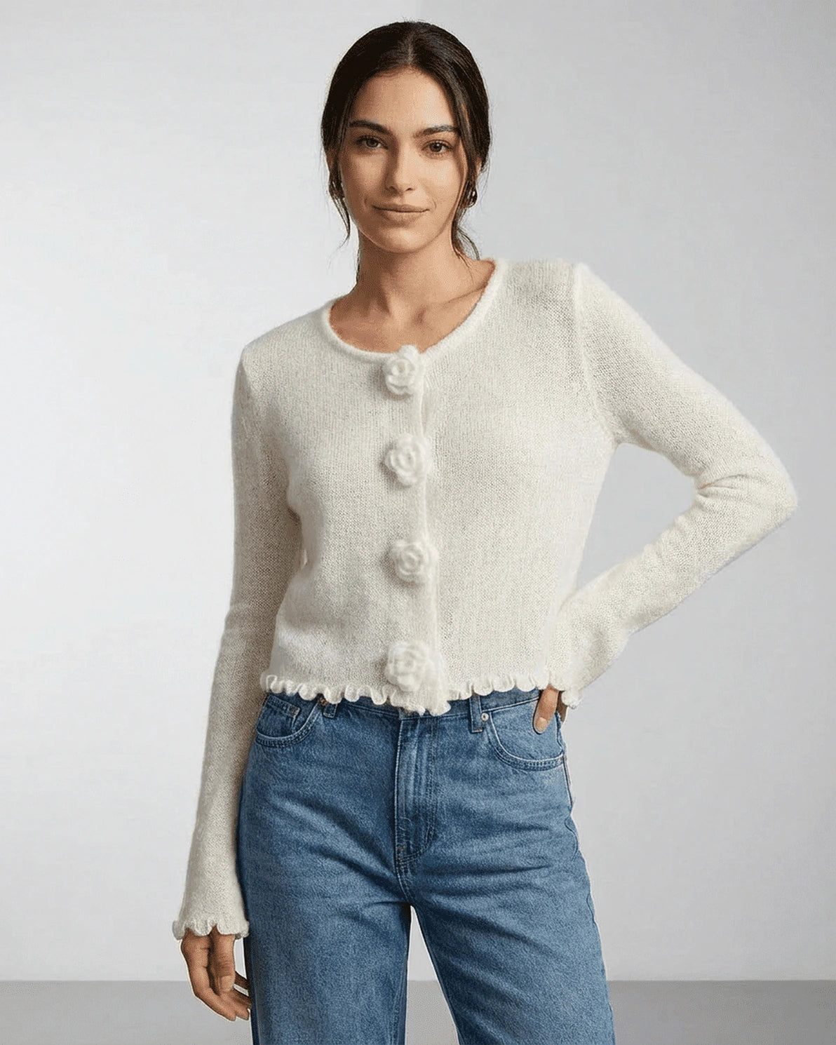 Provenza Cardigan – Red Cotton cardigan, detail view by Slimona