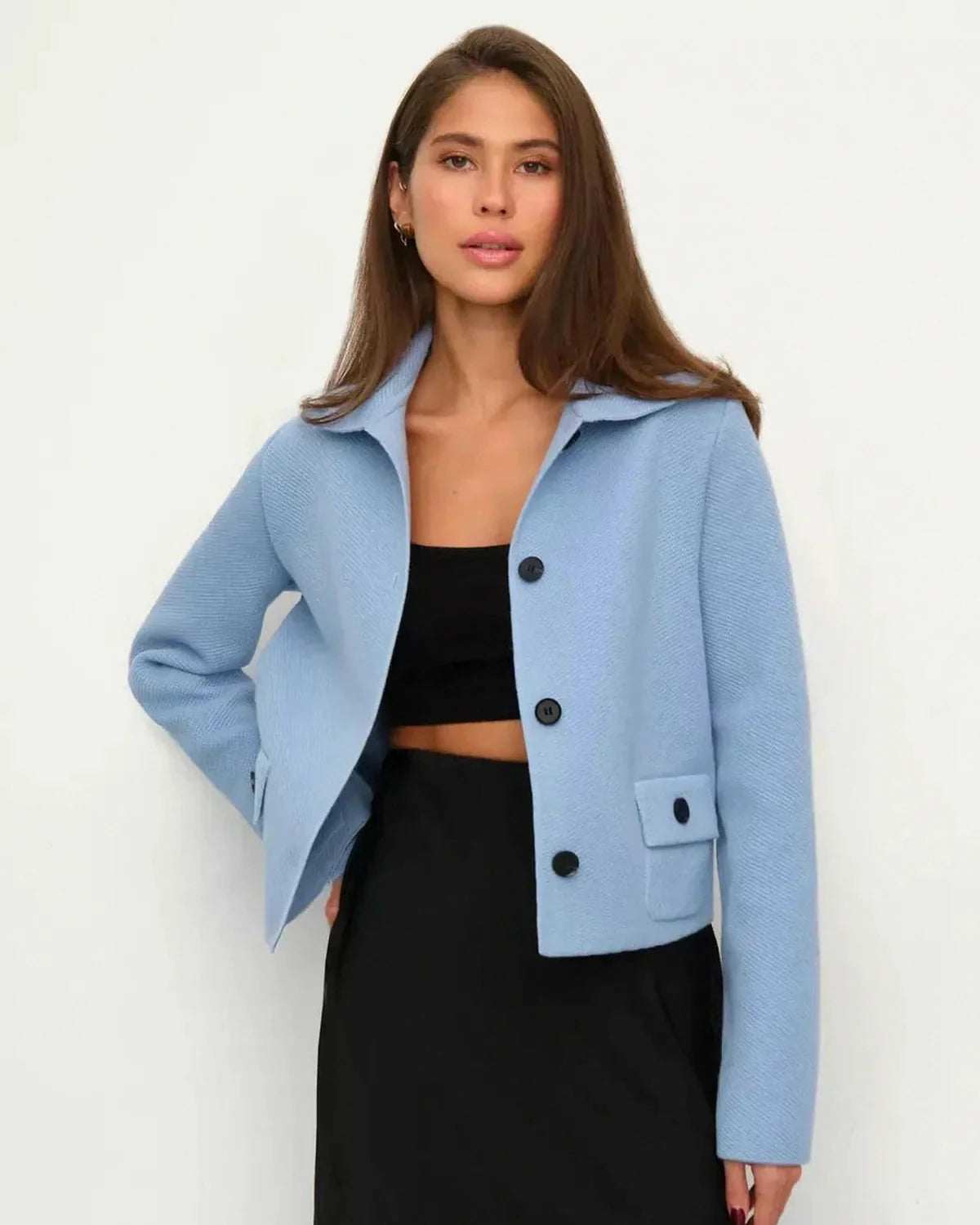 Lazio Jacket – Blue Cotton jacket, detail view by Slimona