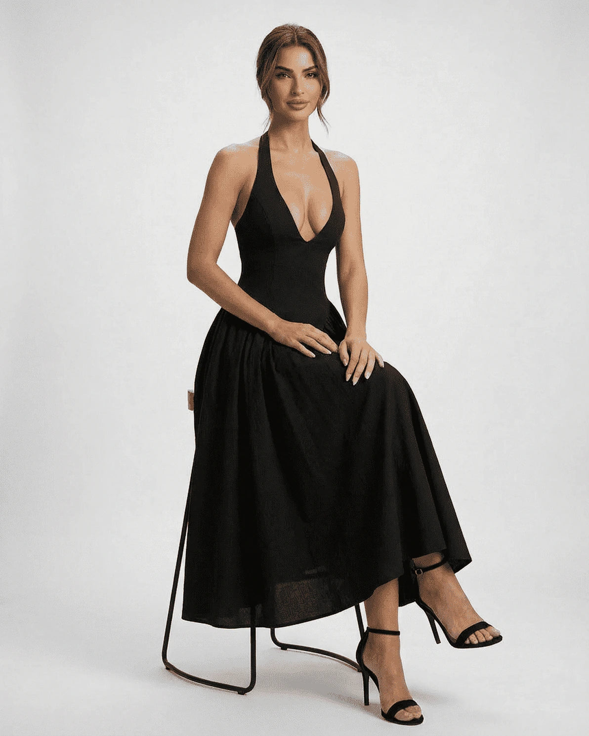 Forsythia Midi Dress – Yellow V Neck midi dress, styled look by Slimona