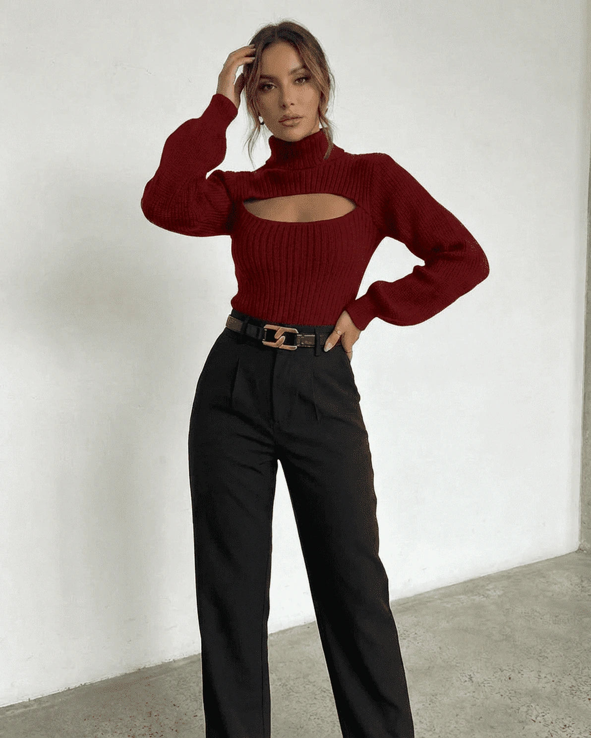 Merlot Sweater – Red Cotton sweater, styled look by Slimona
