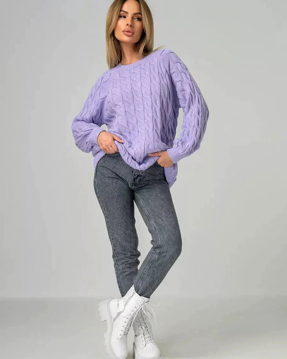 Lyra Sweater – Lavender Cotton sweater, styled look by Slimona