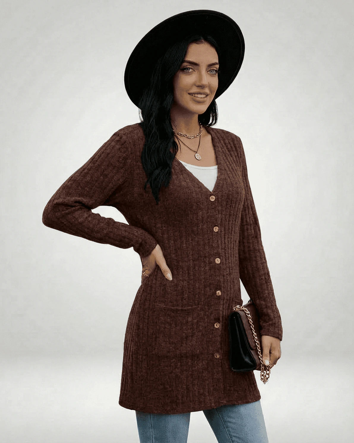 Cairo Cardigan – Brown Cotton cardigan, styled look by Slimona