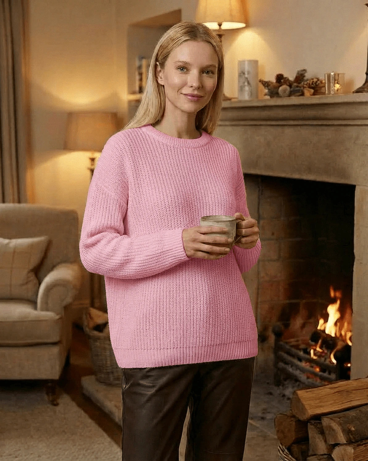 Fiora Sweater – Pink Ribbed sweater, styled look by Slimona