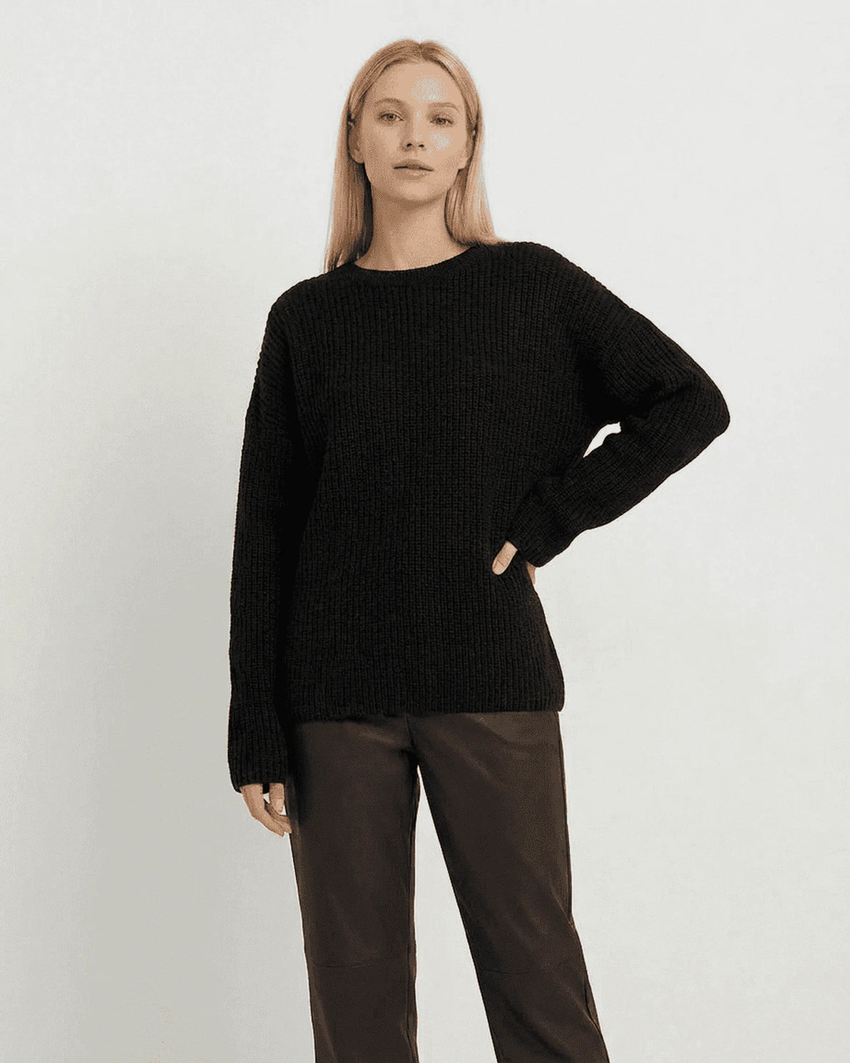 Arden Sweater – Burgundy Cotton sweater, styled look by Slimona