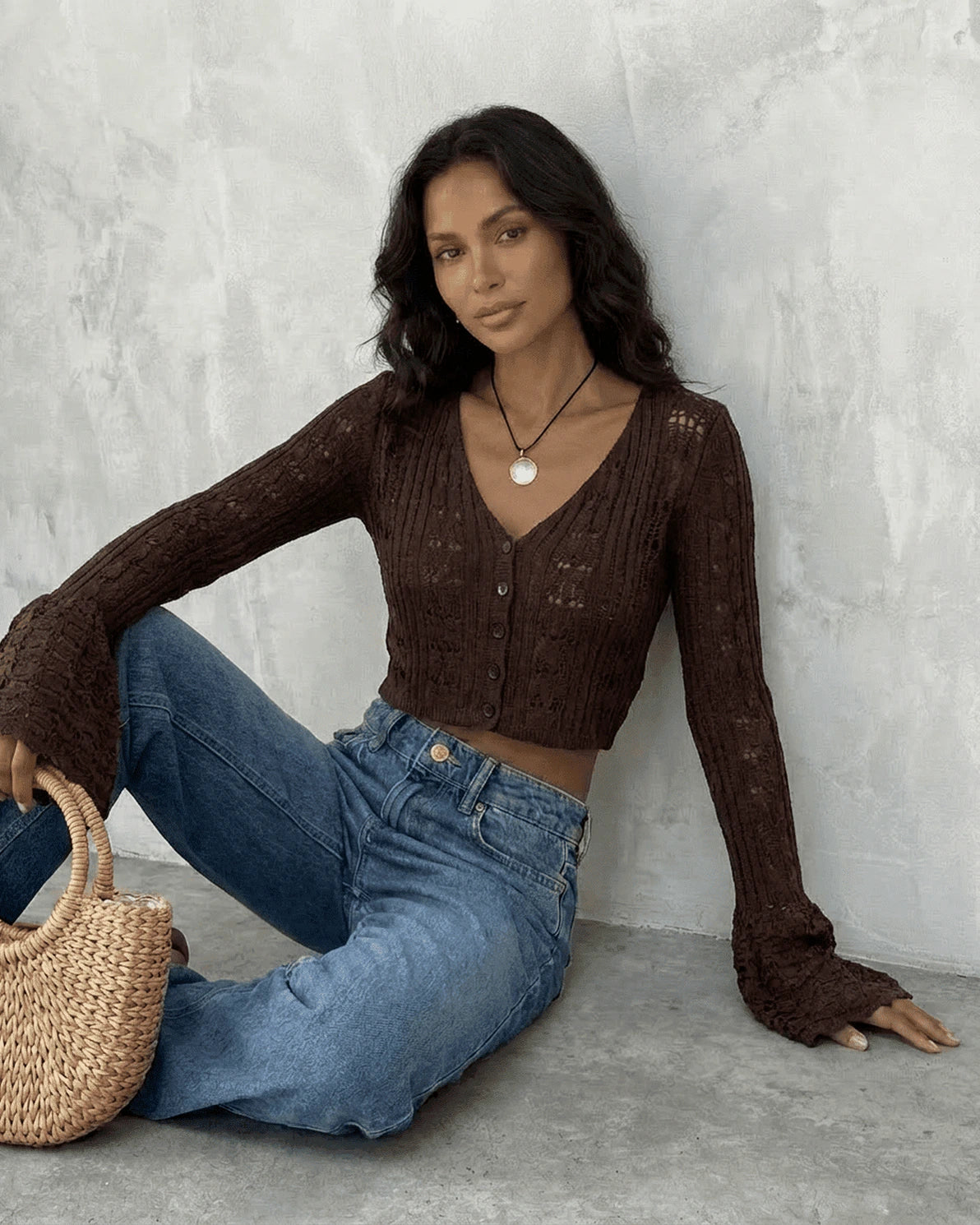 Cocoa Cardigan – Red Cotton cardigan, model wearing by Slimona