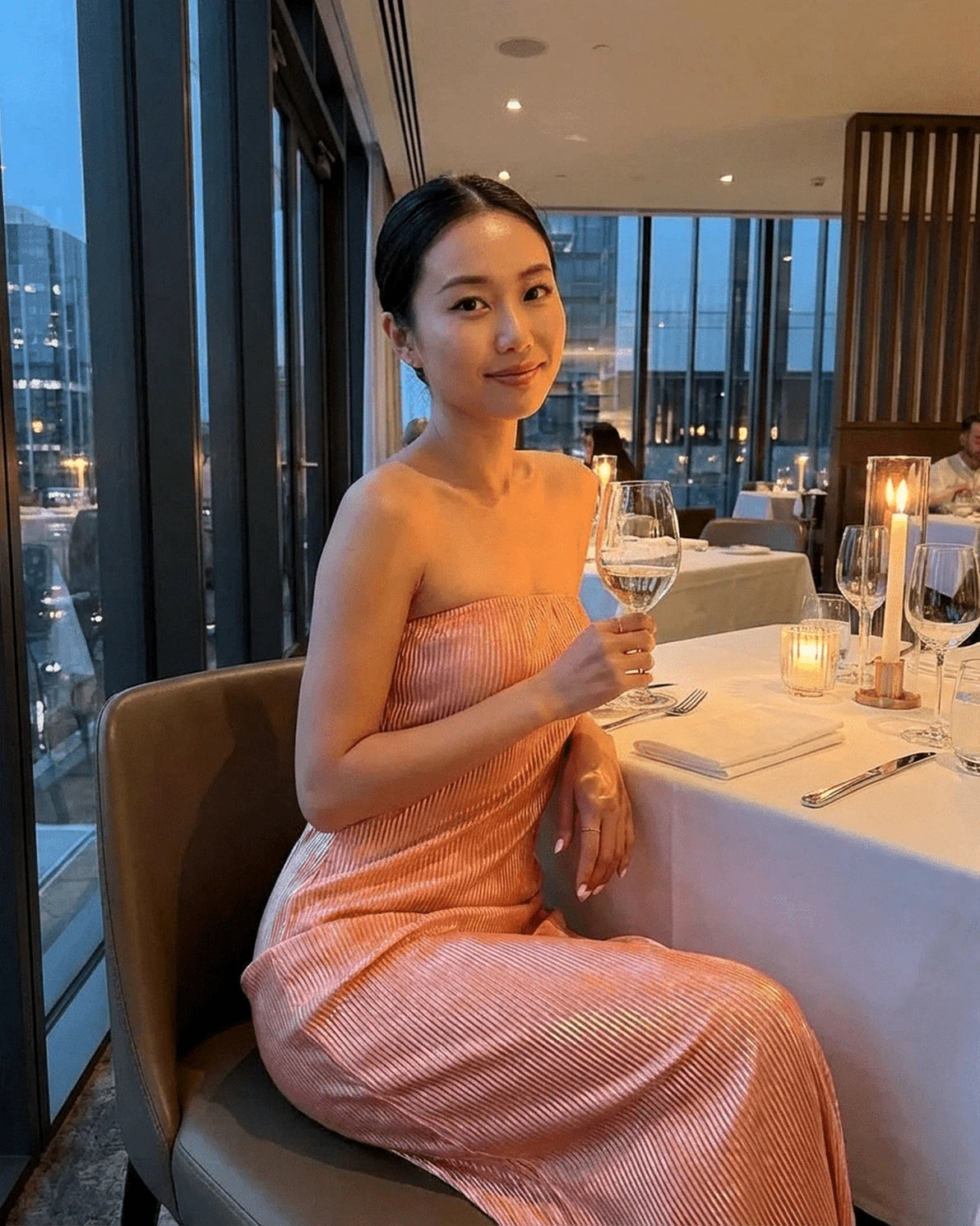 Champagne Maxi Dress – Champagne Cotton Strapless maxi dress, model wearing by Slimona